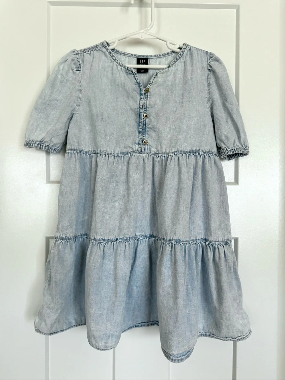 GAP Girls Light Wash Tiered Denim-Style Dress - Pale Blue